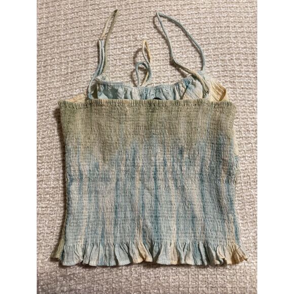 Zara Smocked Ruffle Hem Tie Front Cami Top Size M Sage Green Pastel Cottagecore - Picture 6 of 6